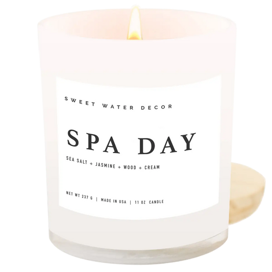 Spa Day Soy Candle - White Jar - 11 oz - Sweet Water Decor