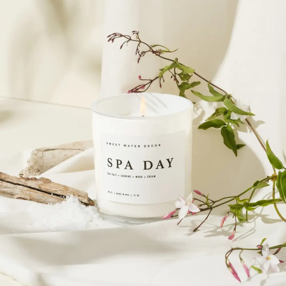 Spa Day Soy Candle - White Jar - 11 oz - Sweet Water Decor