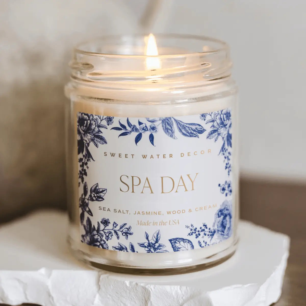 Spa Day Soy Patterned Candle - Clear Jar - 9 oz - Sweet Water Decor