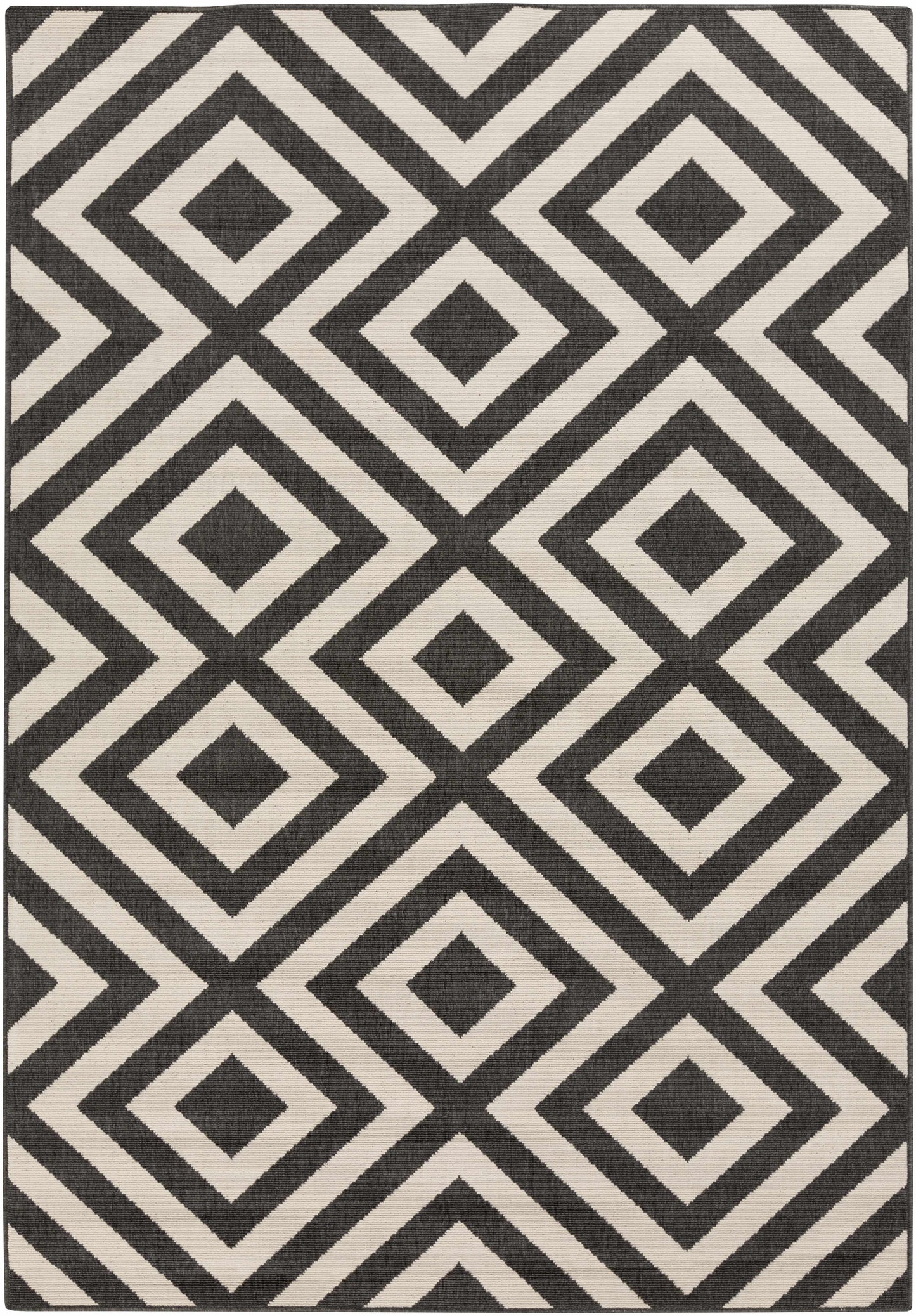 Black Beige Geometric Outdoor Rug
