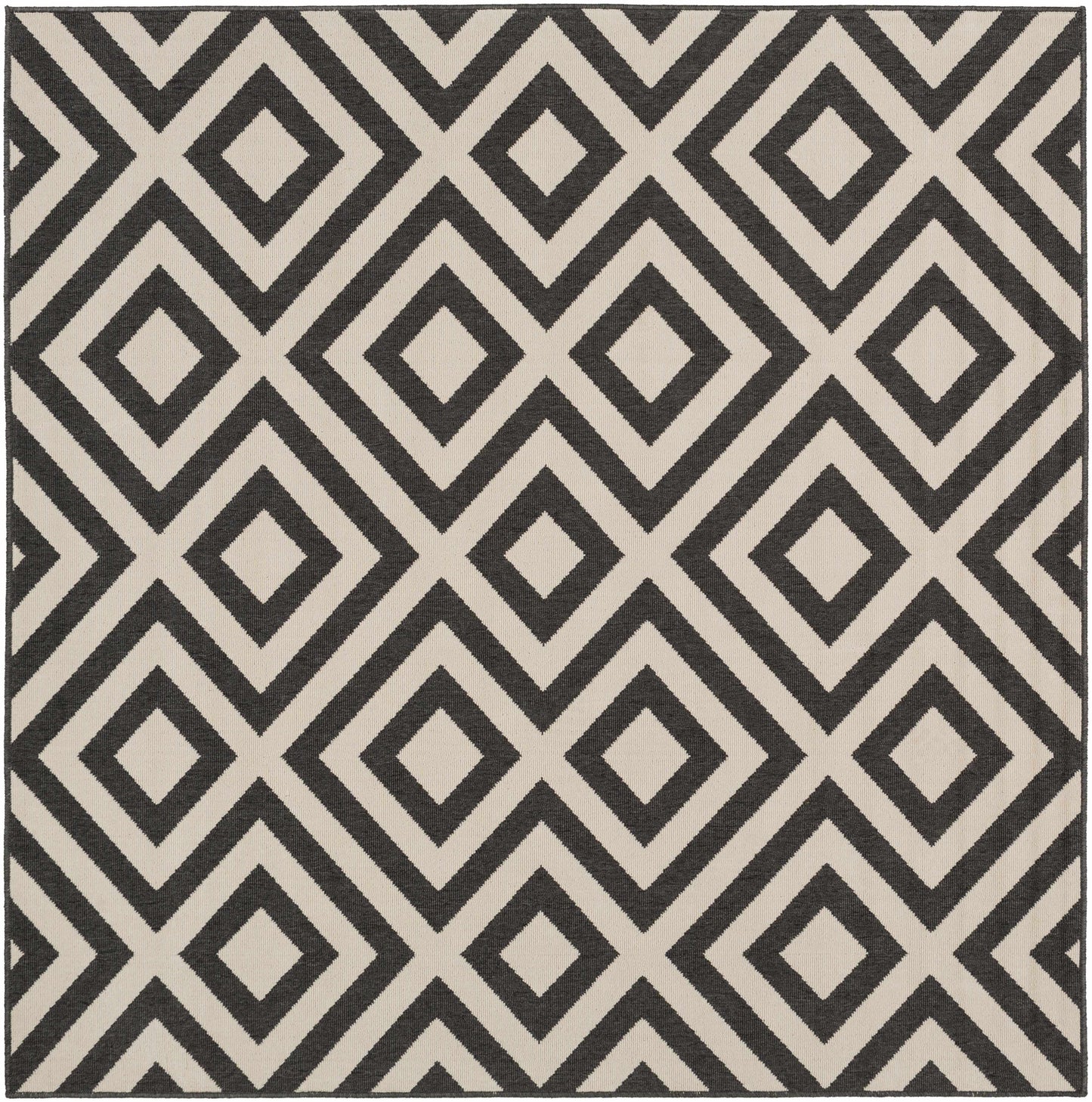 Black Beige Geometric Outdoor Rug