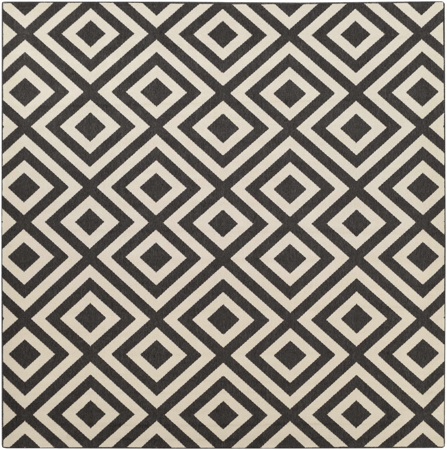 Black Beige Geometric Outdoor Rug