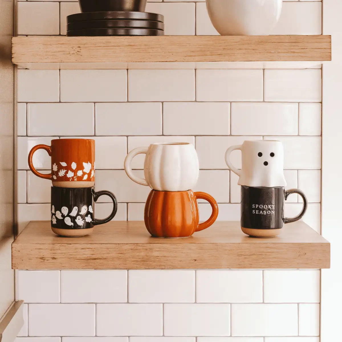 Spooky Season 14oz. Black Stoneware Coffee Mug - Sweet Water Decor