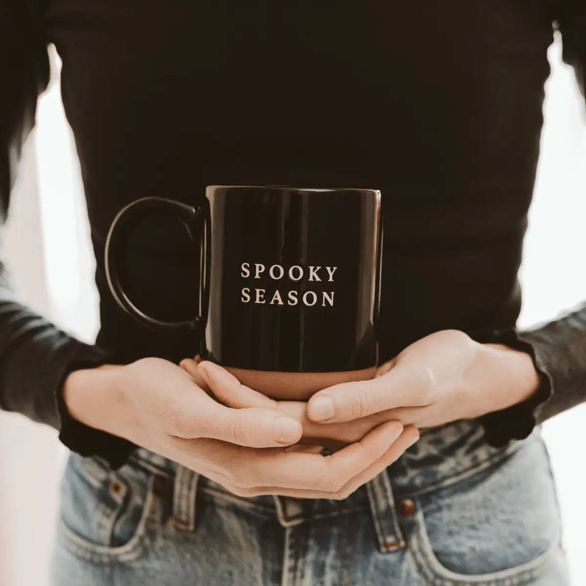 Spooky Season 14oz. Black Stoneware Coffee Mug - Sweet Water Decor