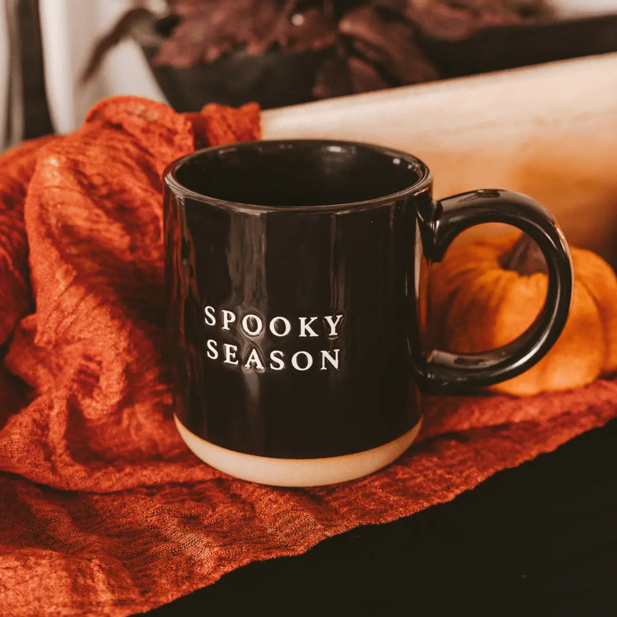 Spooky Season 14oz. Black Stoneware Coffee Mug - Sweet Water Decor
