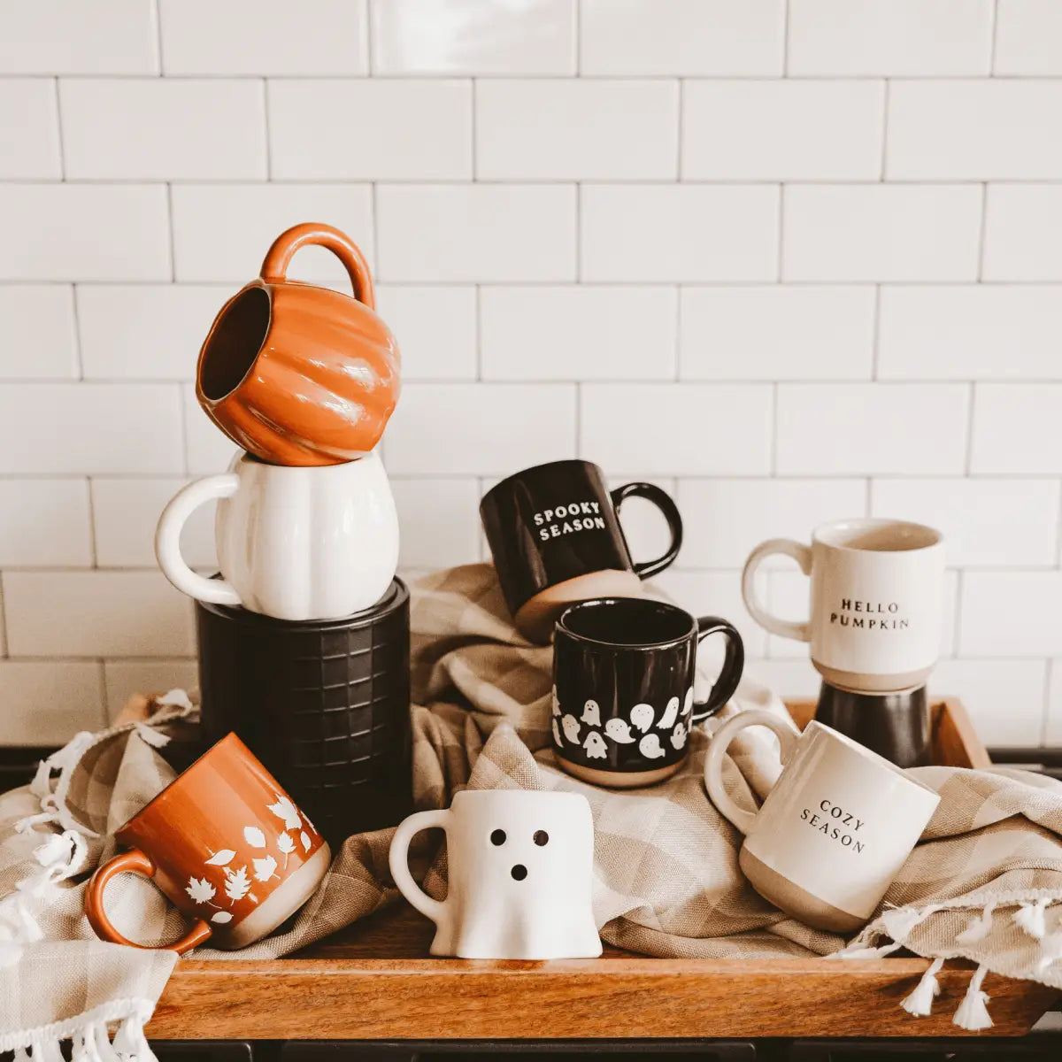Spooky Season 14oz. Black Stoneware Coffee Mug - Sweet Water Decor