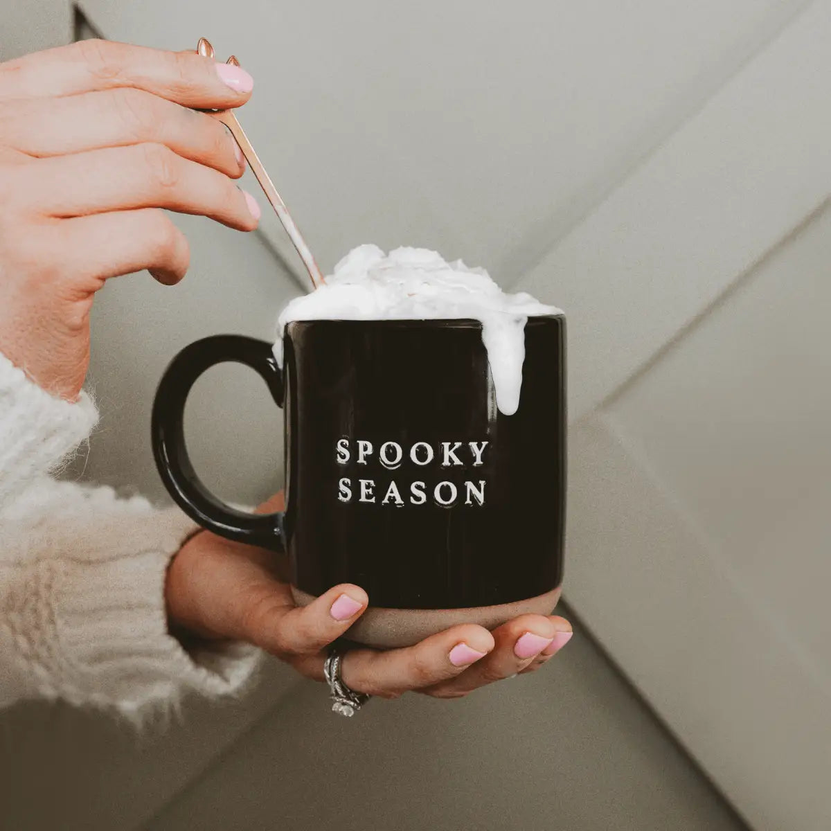 Spooky Season 14oz. Black Stoneware Coffee Mug - Sweet Water Decor