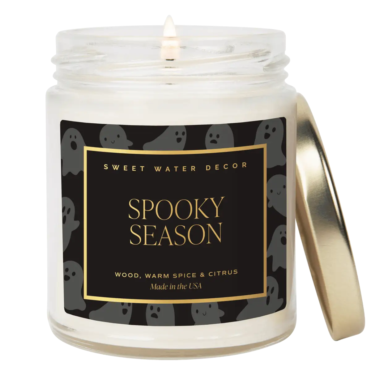 Spooky Season Soy Candle - Patterned 9 oz - Clear Jar (Cozy Season) - Sweet Water Decor