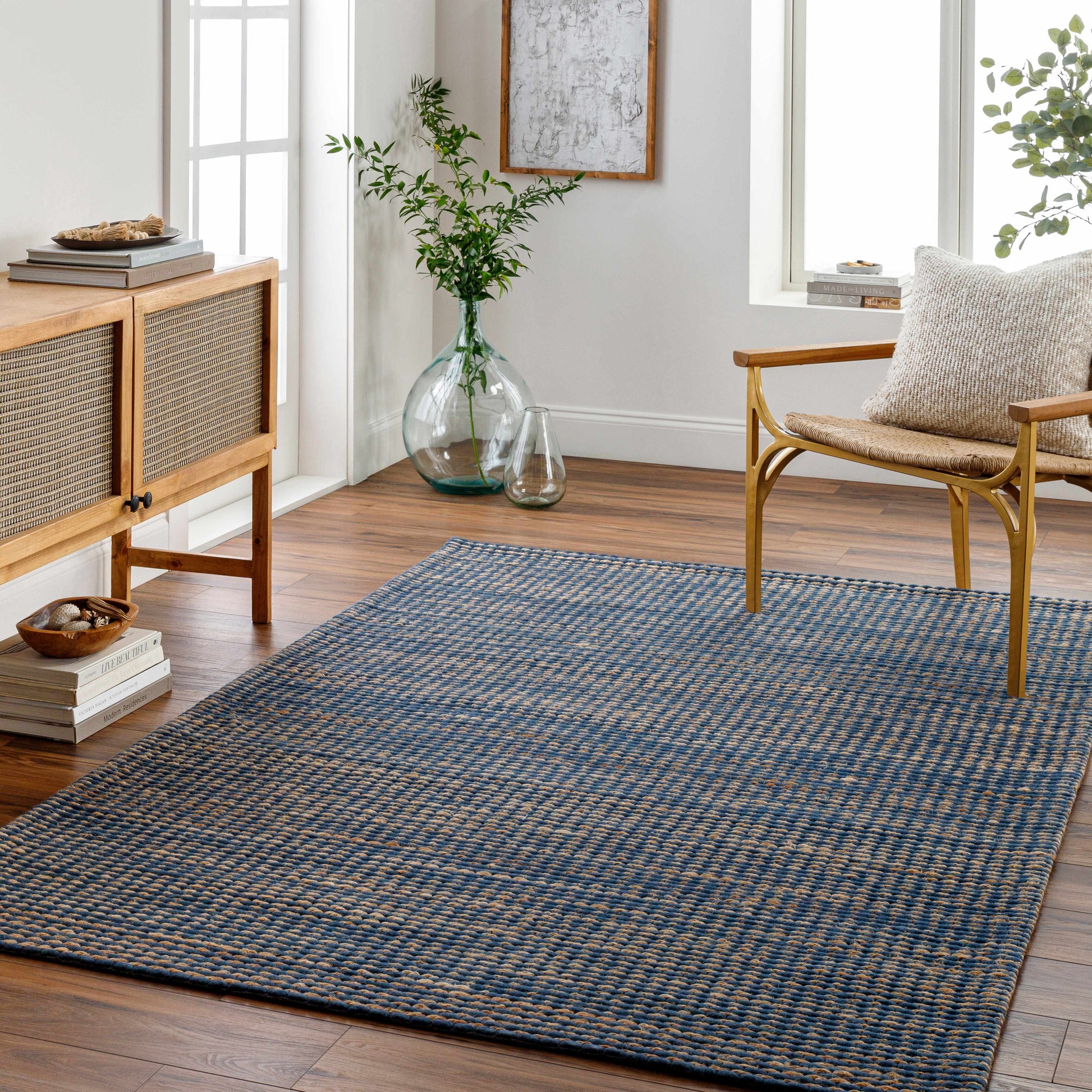 Navy Wool Jute Area Rug - Boutique Rugs