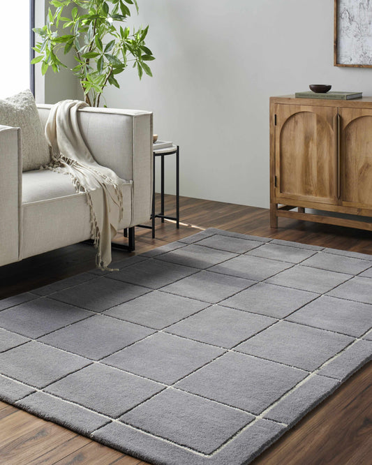 Dark Gray Checkered Wool Area Rug - Boutique Rugs