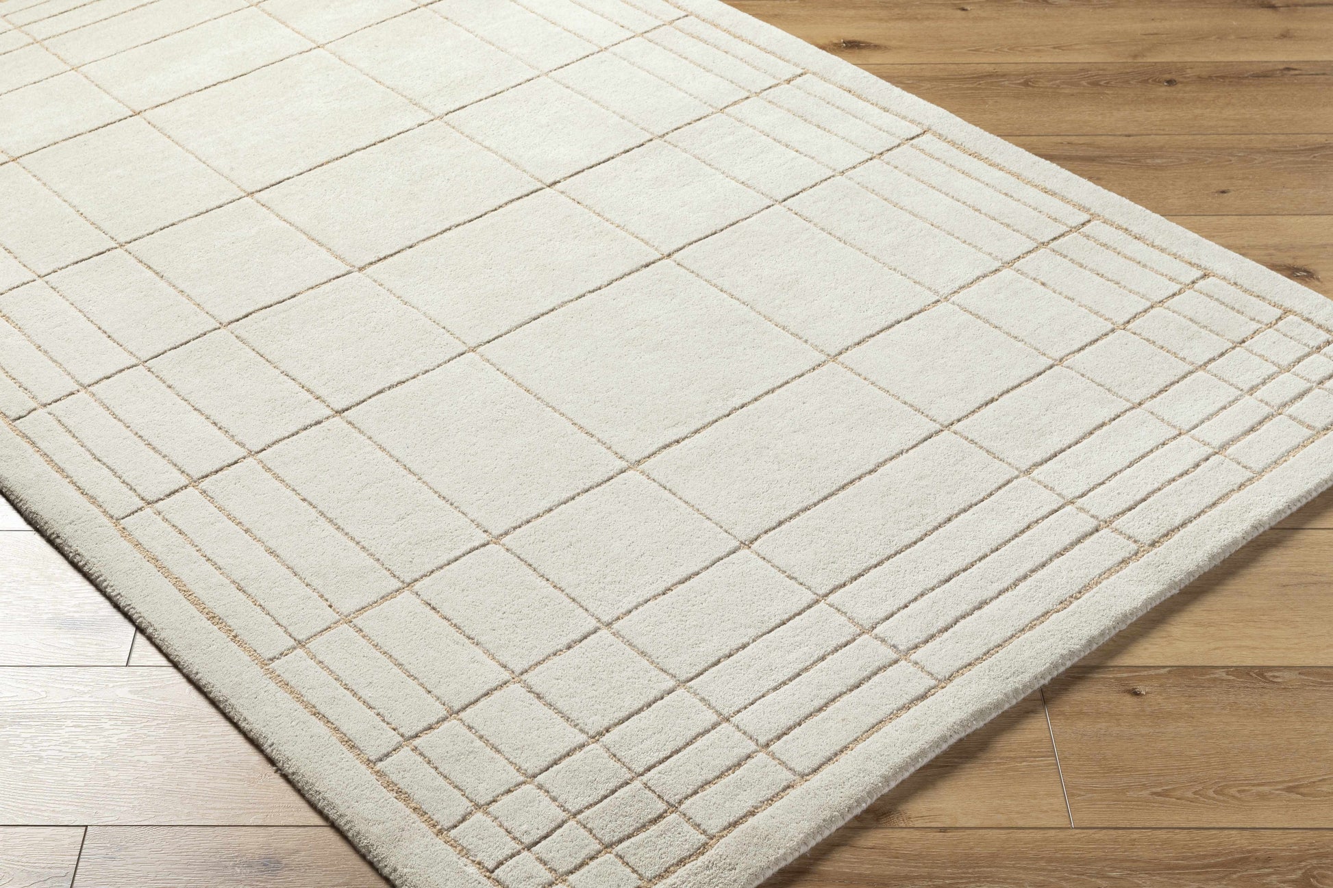 Modern Check Neutral Wool Area Rug - Boutique Rugs