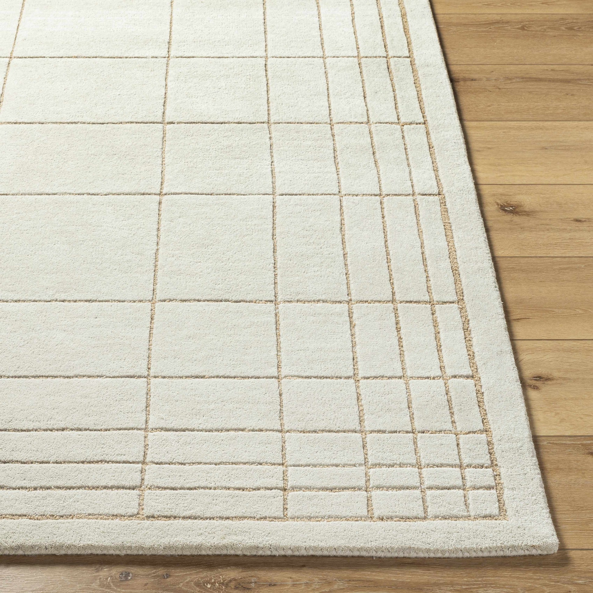 Modern Check Neutral Wool Area Rug - Boutique Rugs