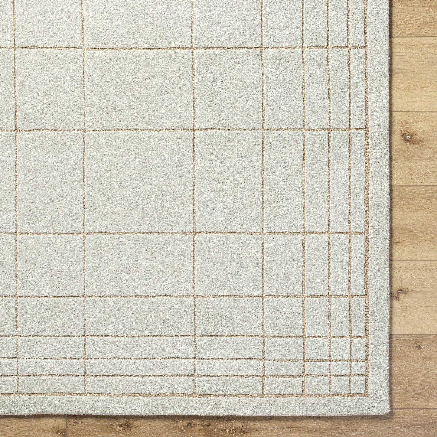 Modern Check Neutral Wool Area Rug - Boutique Rugs