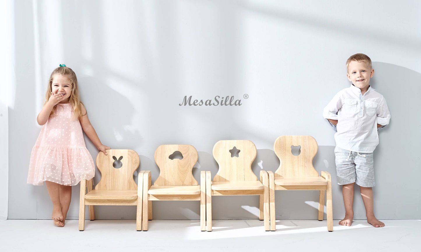 Silla infantil de madera ajustable Mesasilla: ergonómica, de altura regulable, madera maciza | 4 opciones de altura