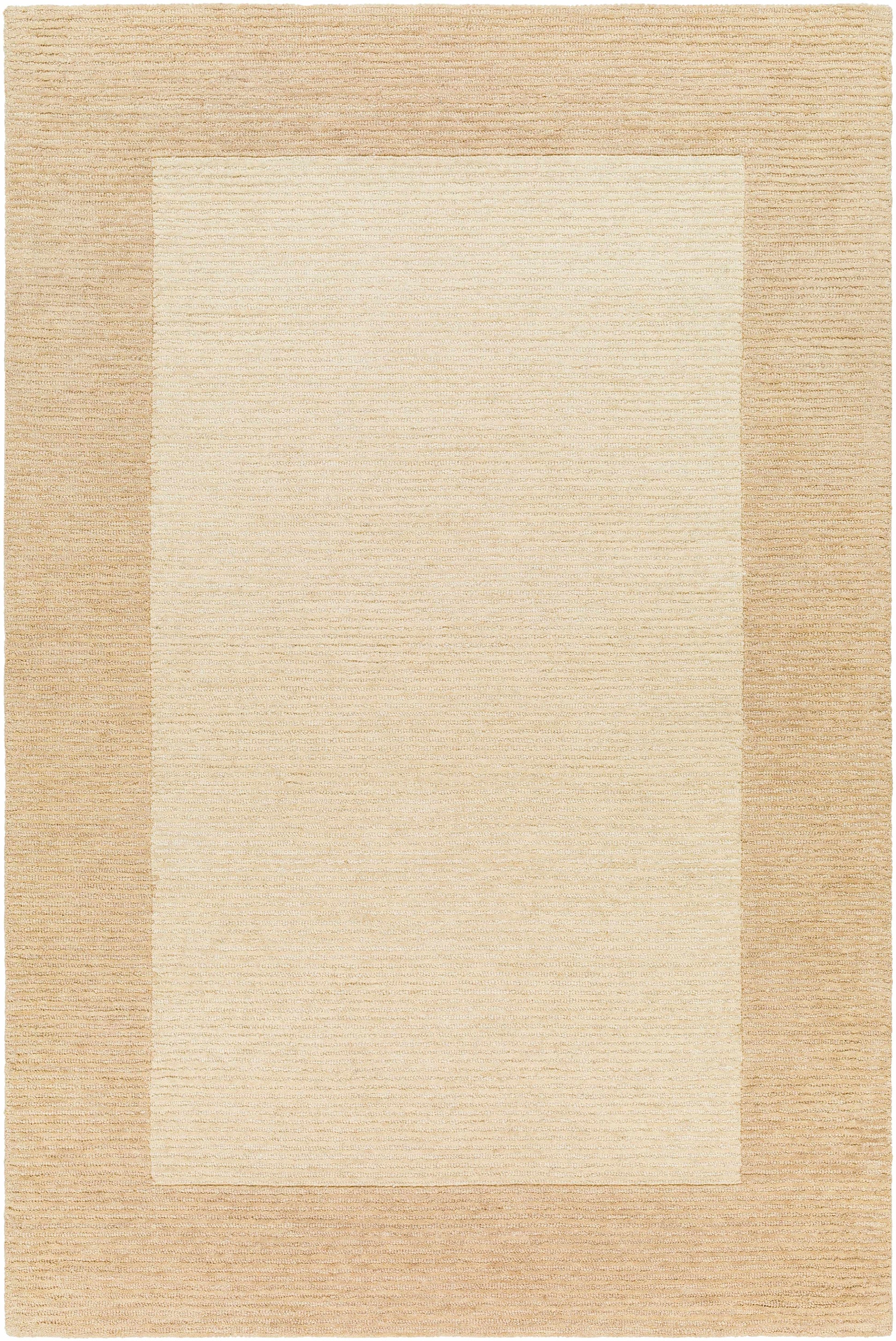 Beige Wool Area Rug with Border - 5’ x 7’6’’ Rectangle - Boutique Rugs