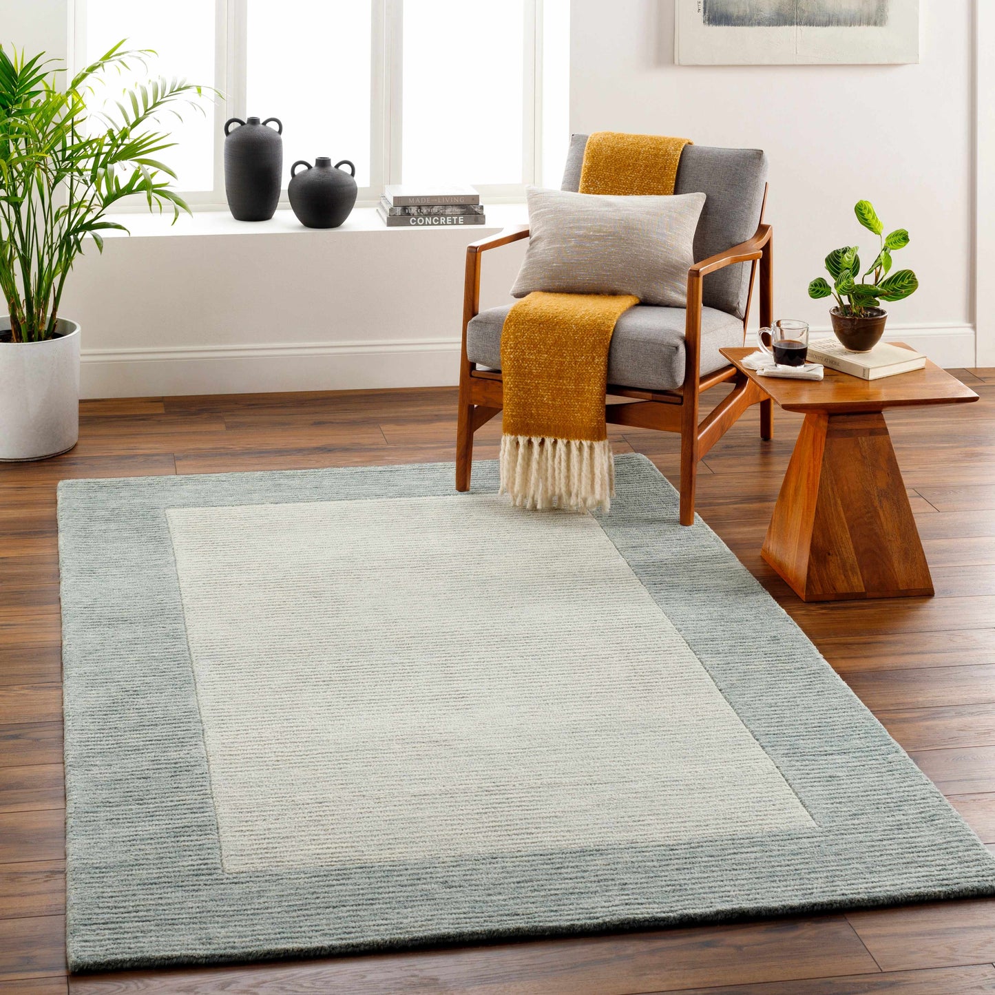 Gray Border Wool Area Rug - Boutique Rugs