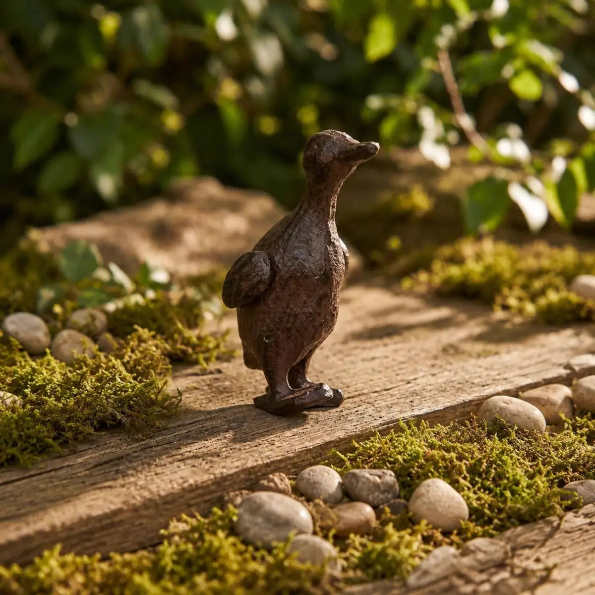 Duck Garden Figurine - Antique Brown Cast Iron - Iron & Blossom