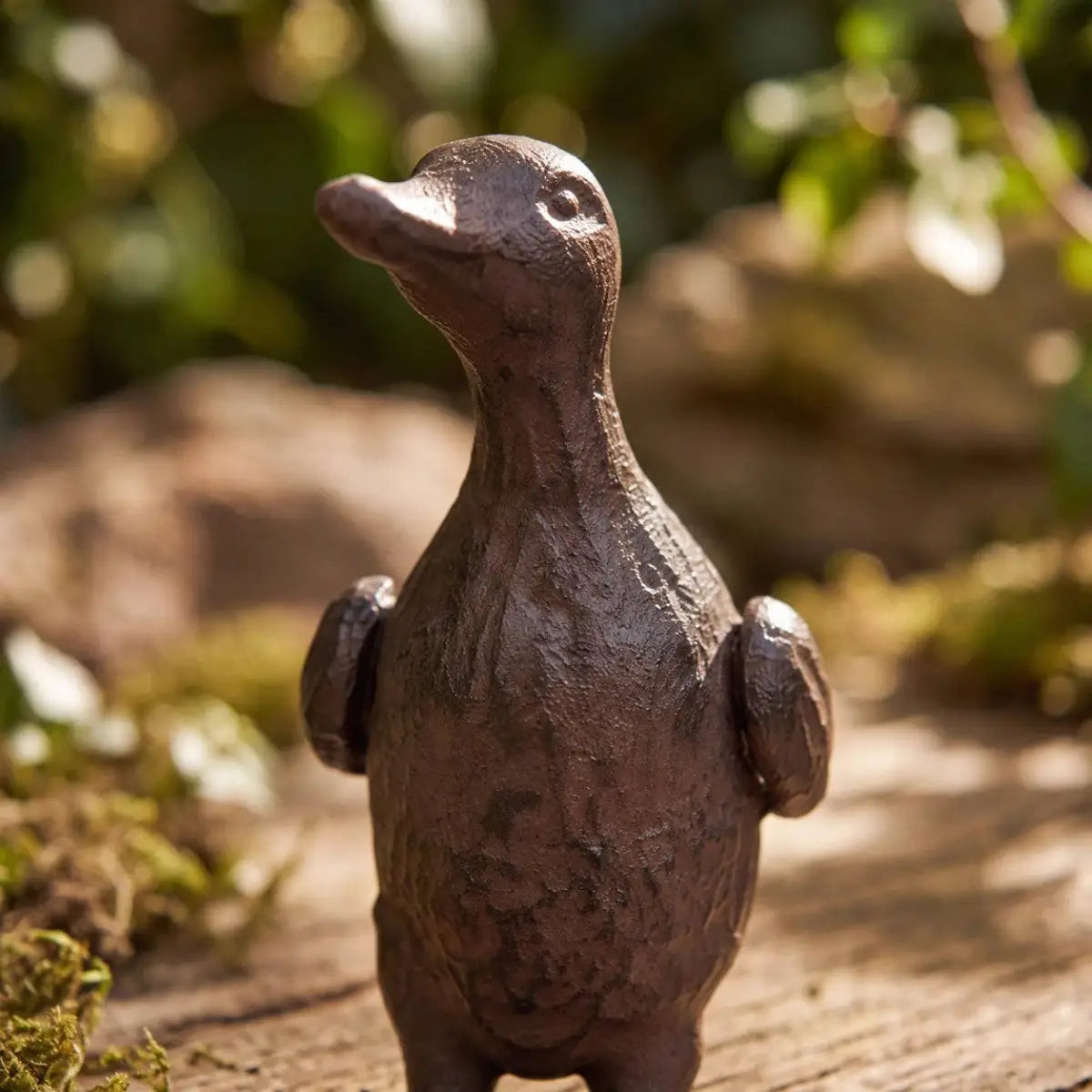 Duck Garden Figurine - Antique Brown Cast Iron - Iron & Blossom