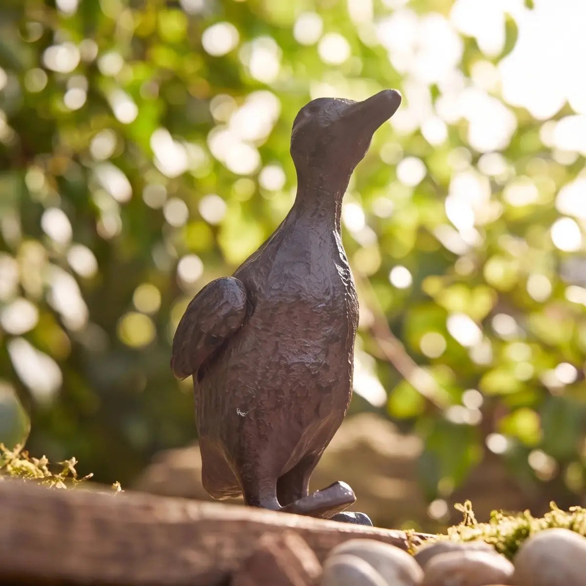 Duck Garden Figurine - Antique Brown Cast Iron - Iron & Blossom