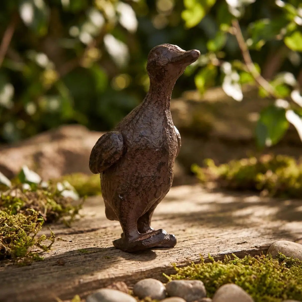 Duck Garden Figurine - Antique Brown Cast Iron - Iron & Blossom