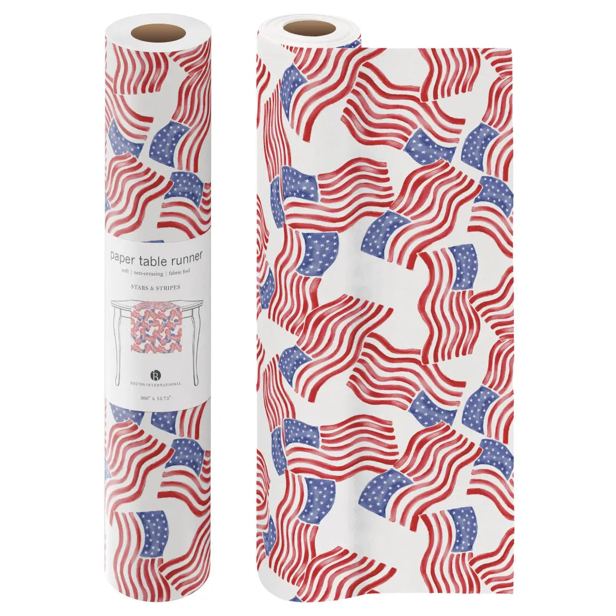 Paper Table Runner - Stars & Stripes - 25’ Roll - Boston International