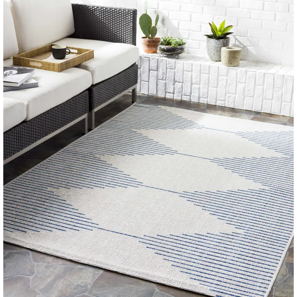 Stephan Blue & Cream Outdoor Rug - 2’ x 2’11’’ Rectangle - Boutique Rugs