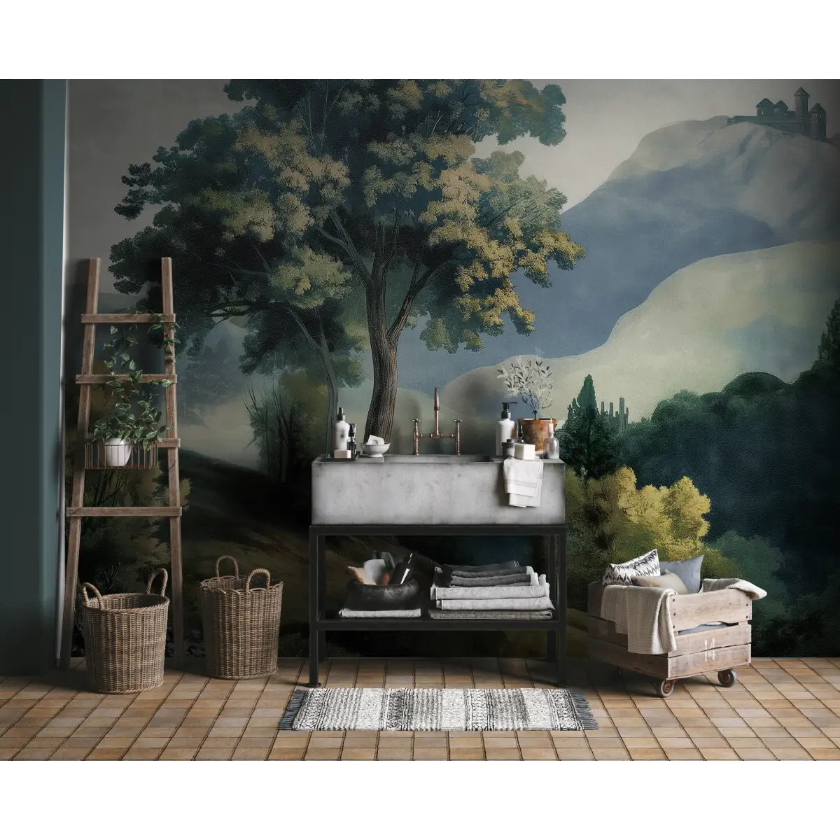 Sterling Landscape Mural Wallpaper - Tree Landscape - Loomwell Home Goods