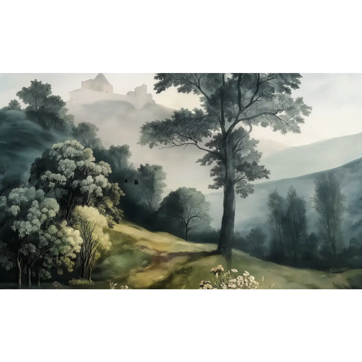 Sterling Landscape Mural Wallpaper - Tree Landscape - Sample 1 foot by 1 foot / 1 - Loomwell Home Goods