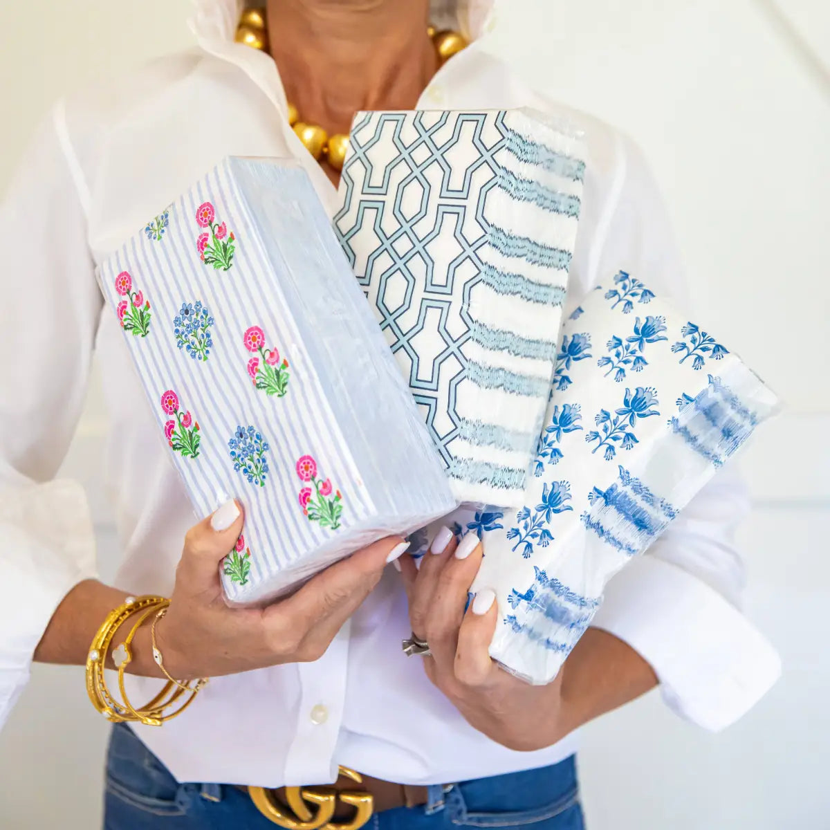 Paper Guest Towels or Napkins - Blue Trellis - WH Hostess Social Stationery