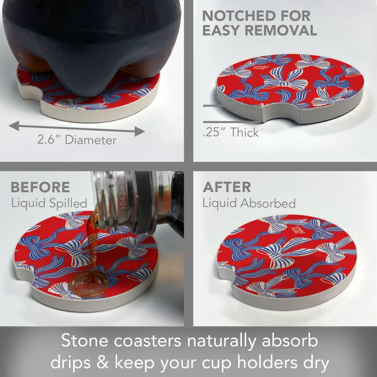 Stone Car Coaster - Americana Bows - CounterArt/Highland Home/Thirstystone