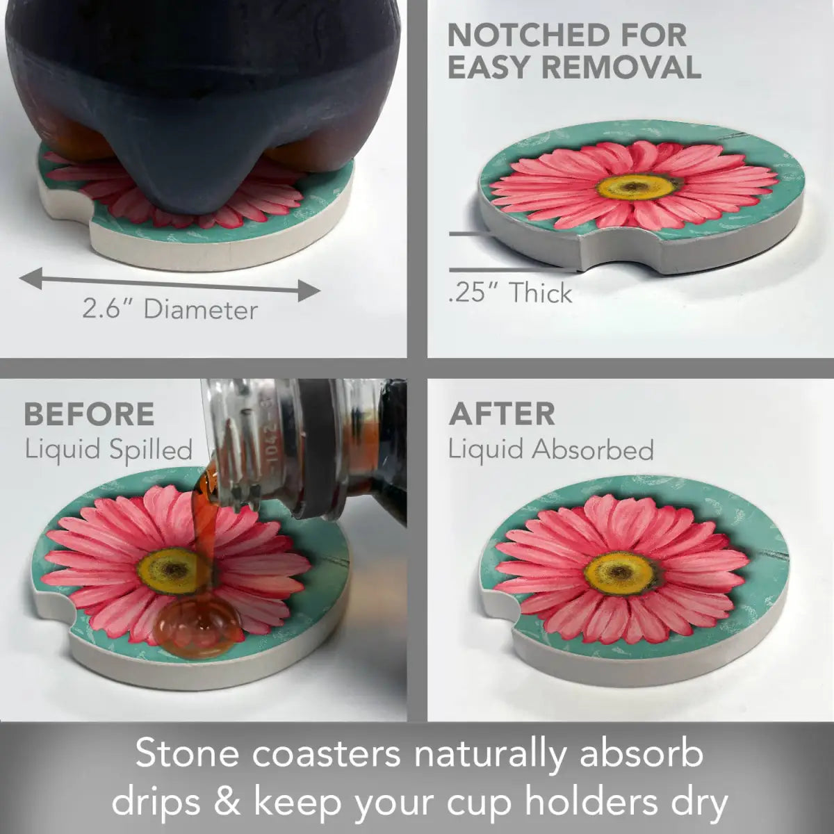 Stone Car Coaster - Blooming Daisy - CounterArt/Highland Home/Thirstystone