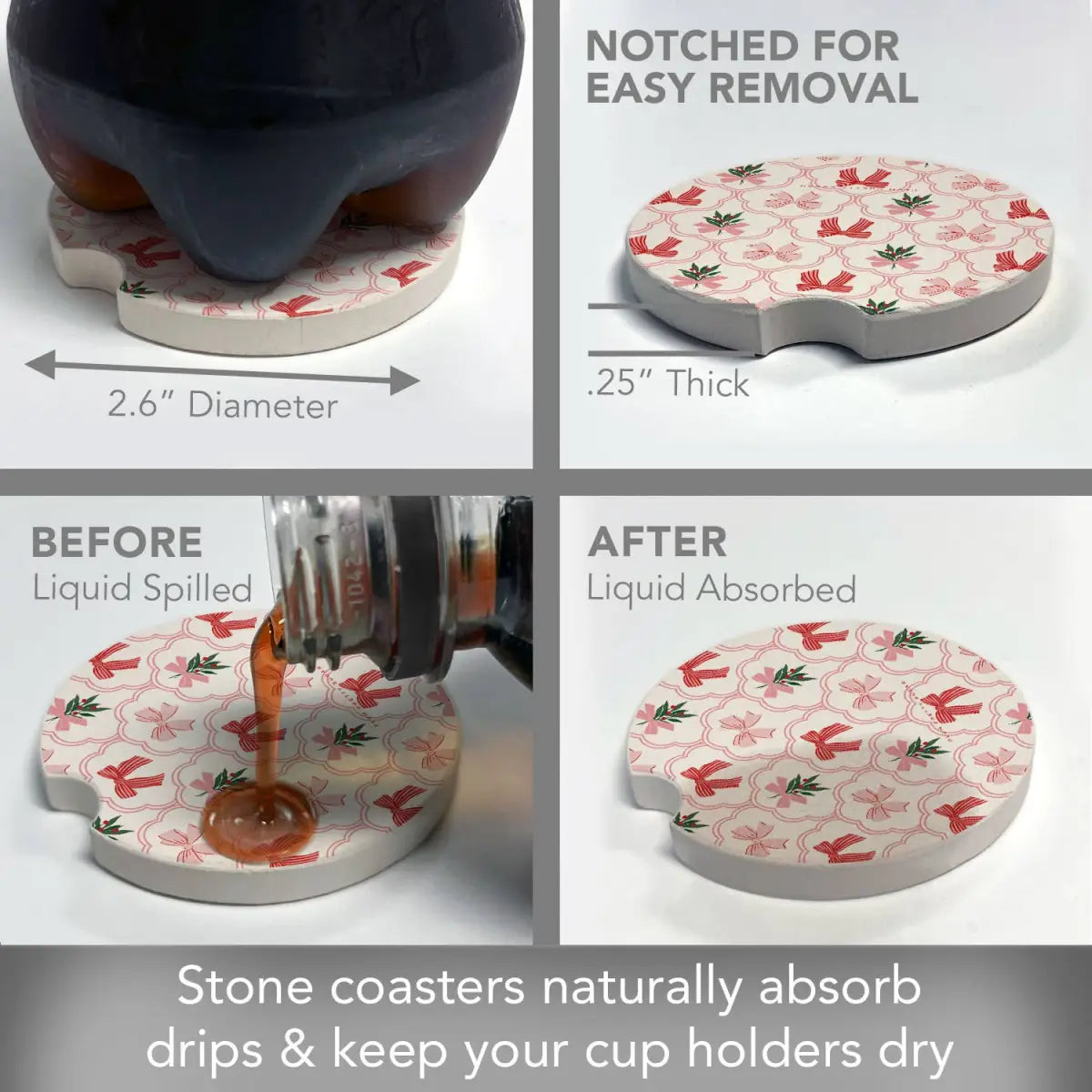 Stone Car Coaster - Coquette Holiday for Christmas - Thirstystone