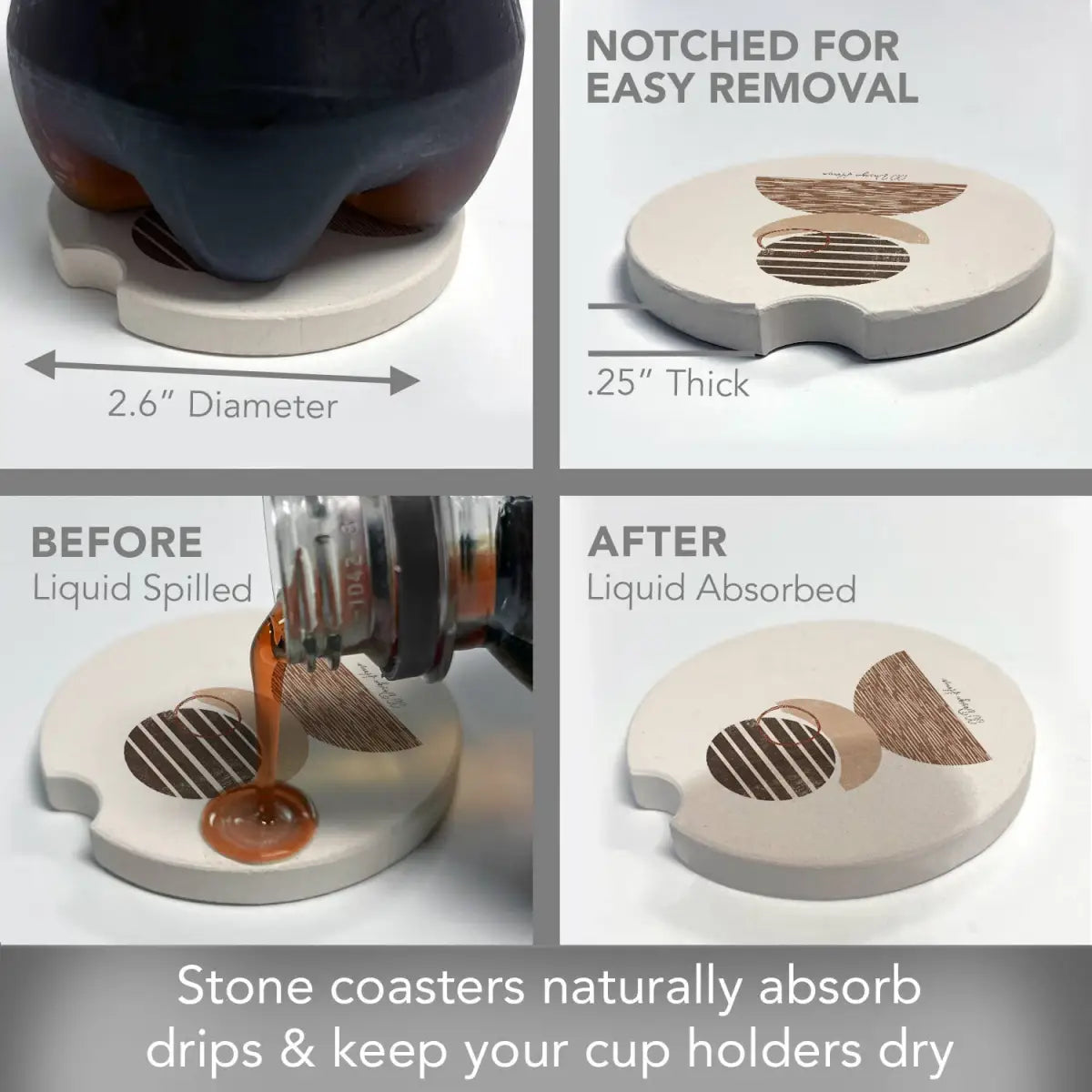 Stone Car Coaster - Geo Mocha - CounterArt/Highland Home/Thirstystone