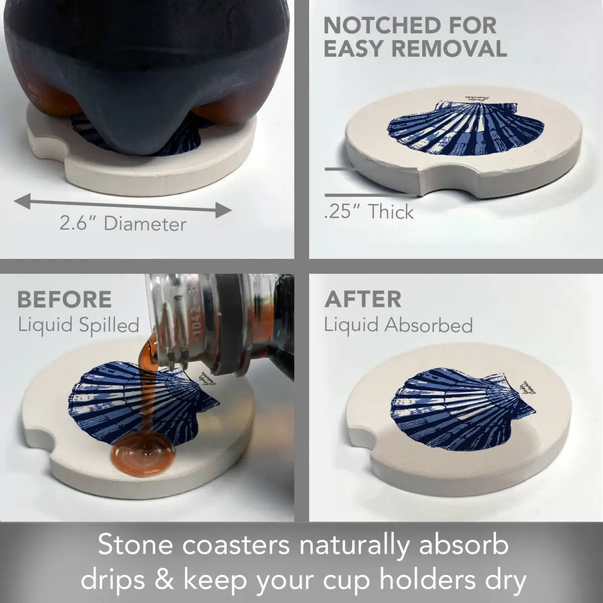 Stone Car Coaster - Indigo Scallop - CounterArt/Highland Home/Thirstystone
