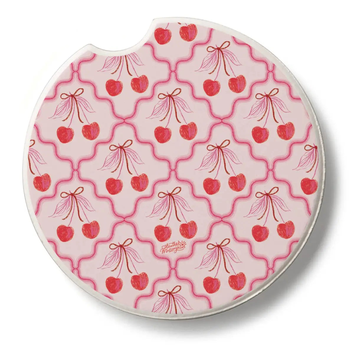 Stone Car Coaster - Sketched Cherries - CounterArt/Highland Home/Thirstystone