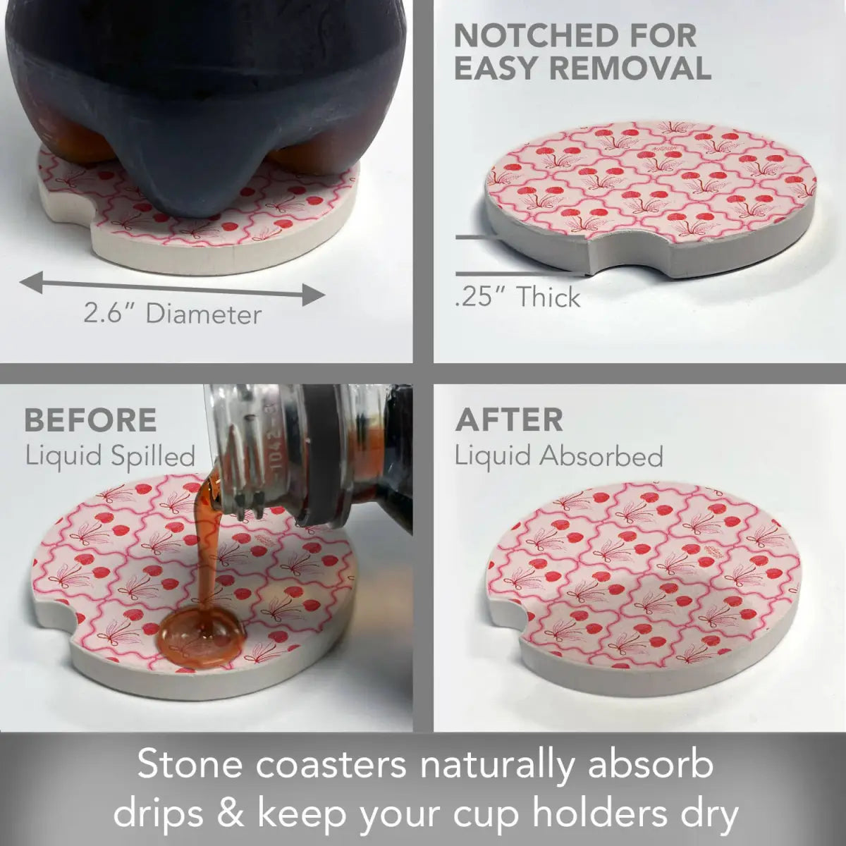 Stone Car Coaster - Sketched Cherries - CounterArt/Highland Home/Thirstystone