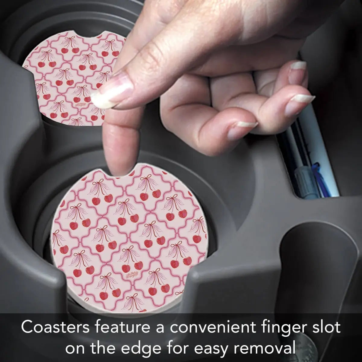 Stone Car Coaster - Sketched Cherries - CounterArt/Highland Home/Thirstystone