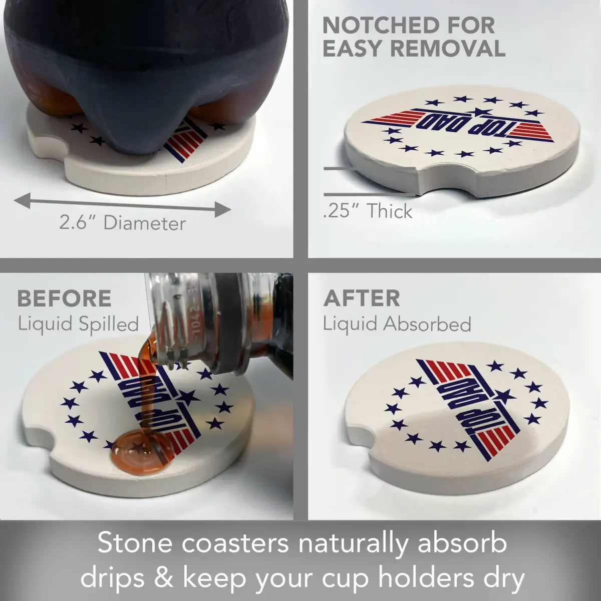 Stone Car Coaster - Top Dad - Father’s Day Gift - CounterArt/Highland Home/Thirstystone