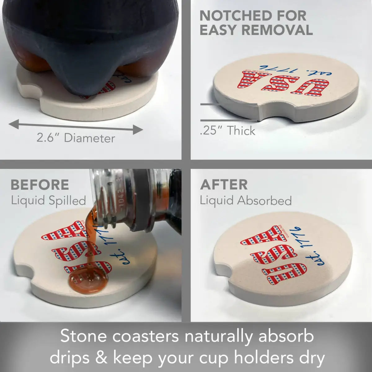 Stone Car Coaster - USA est. 1776 - CounterArt/Highland Home/Thirstystone