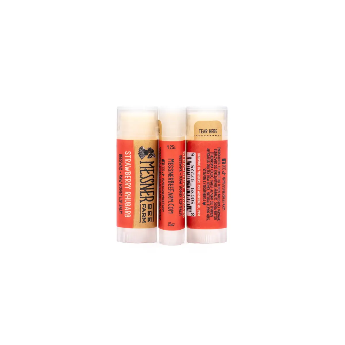 Lip Balm - Strawberry Rhubarb - Handmade with Beeswax - Messner Bee Farm