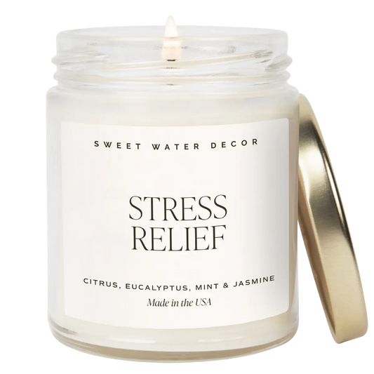 Stress Relief Soy Candle - Clear Jar - 9 oz - Sweet Water Decor