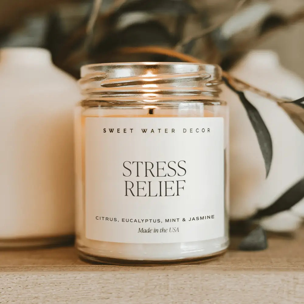 Stress Relief Soy Candle - Clear Jar - 9 oz - Sweet Water Decor