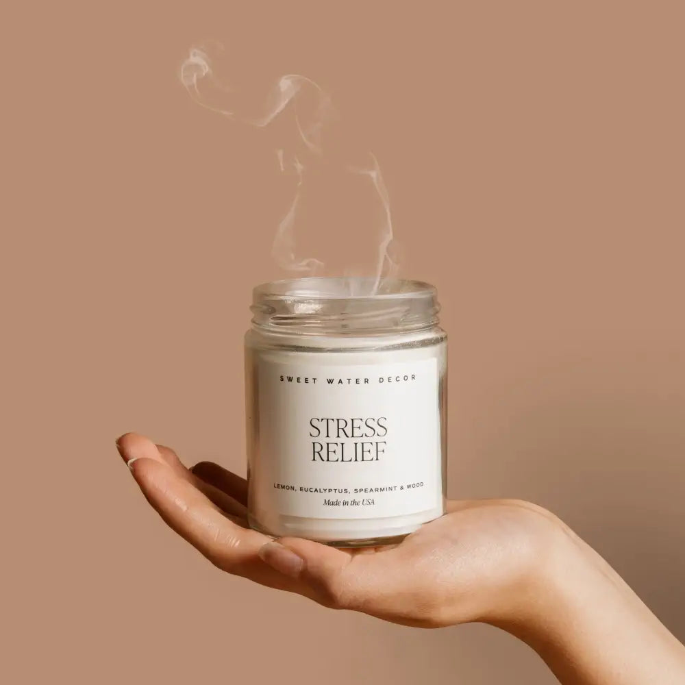Stress Relief Soy Candle - Clear Jar - 9 oz - Sweet Water Decor