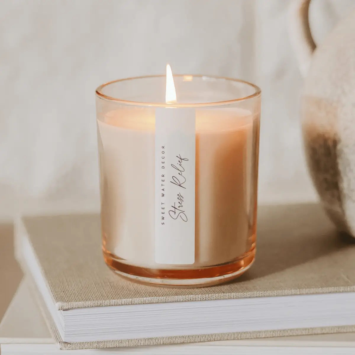 Stress Relief Soy Candle - Tinted Glass Jar - 12 oz - Sweet Water Decor