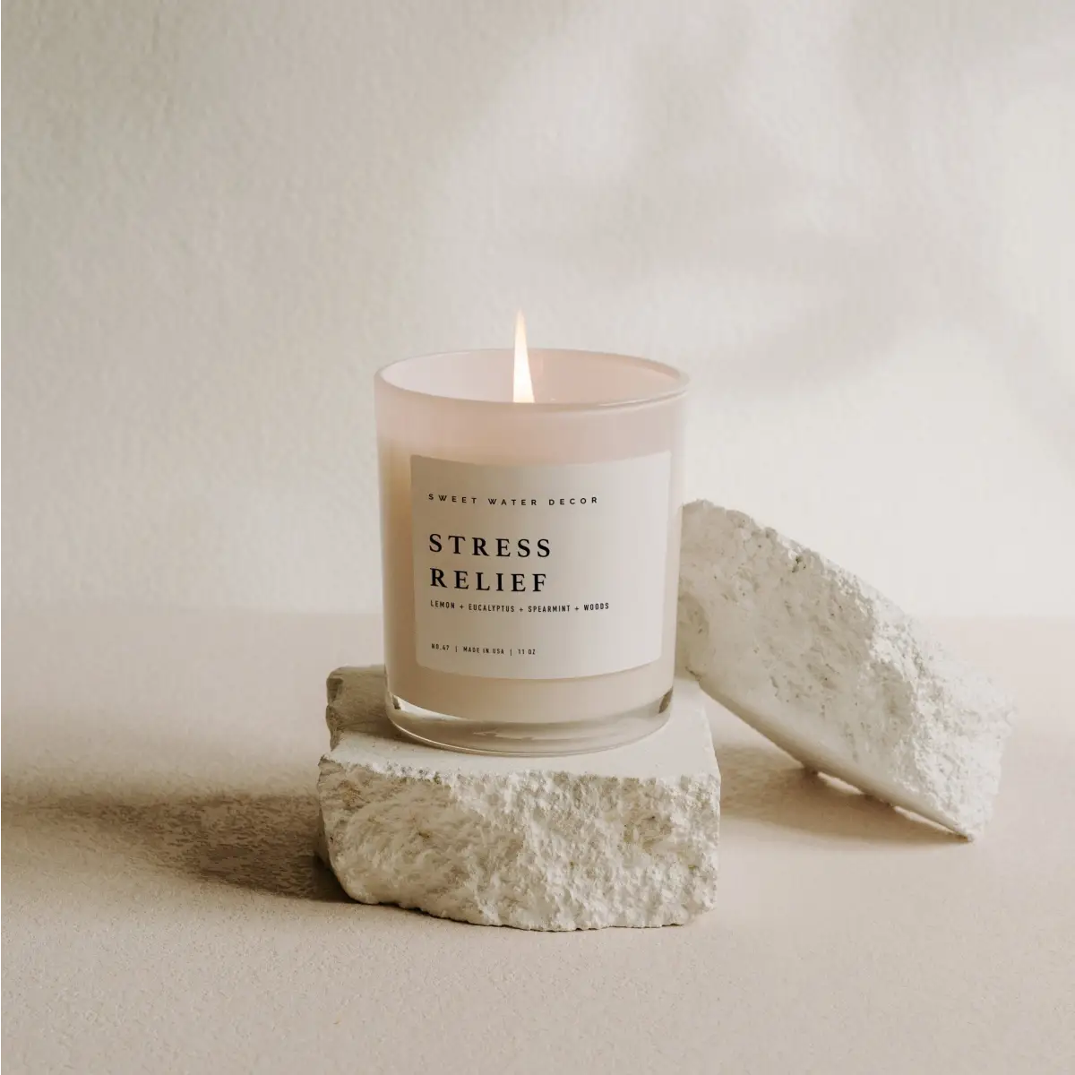 Stress Relief Soy Candle - White Jar - 11 oz - Sweet Water Decor