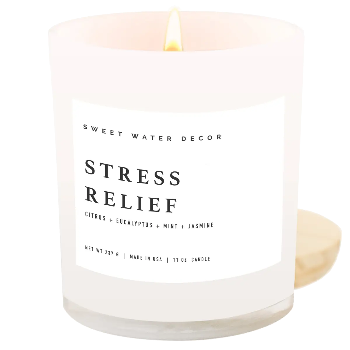 Stress Relief Soy Candle - White Jar - 11 oz - Sweet Water Decor