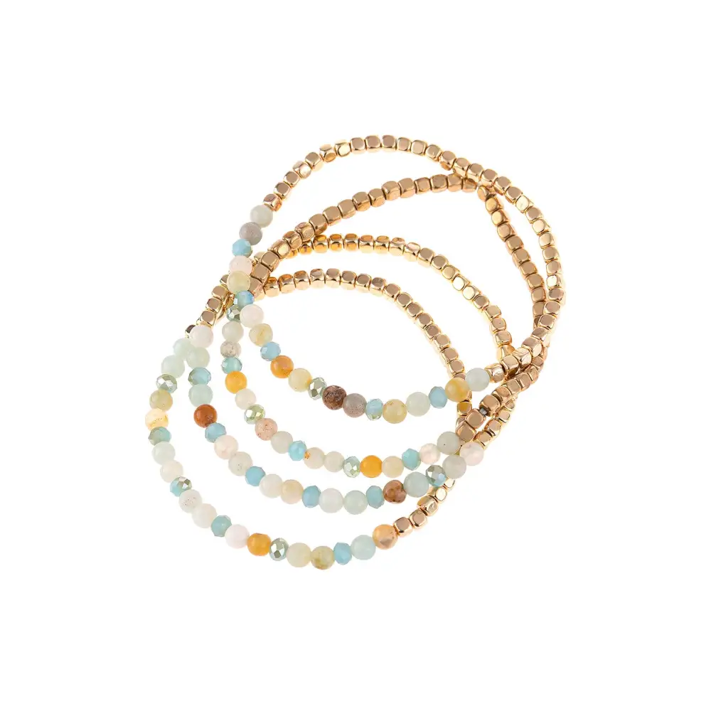Stretch Bead Bracelets - Brass Stone - Set of 4 - Love and Repeat