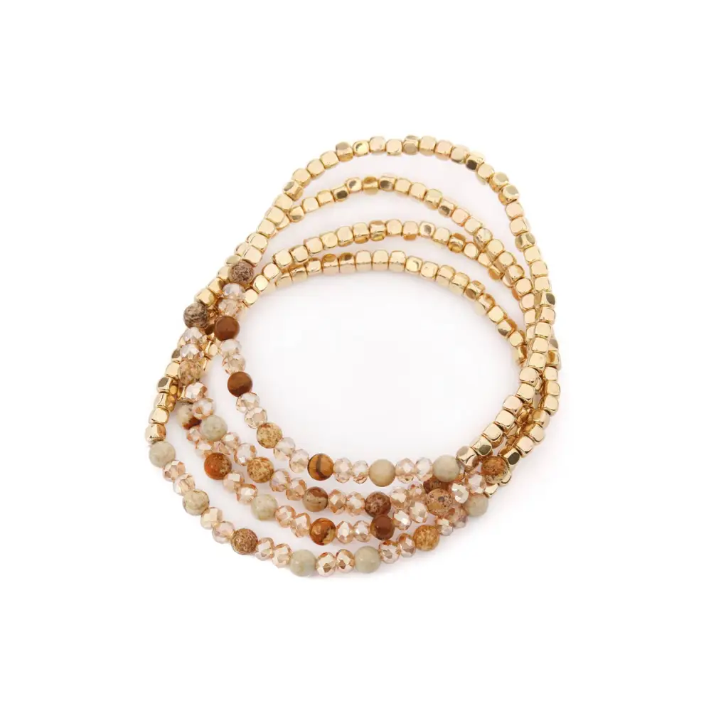 Stretch Bead Bracelets - Brass Stone - Set of 4 - Love and Repeat