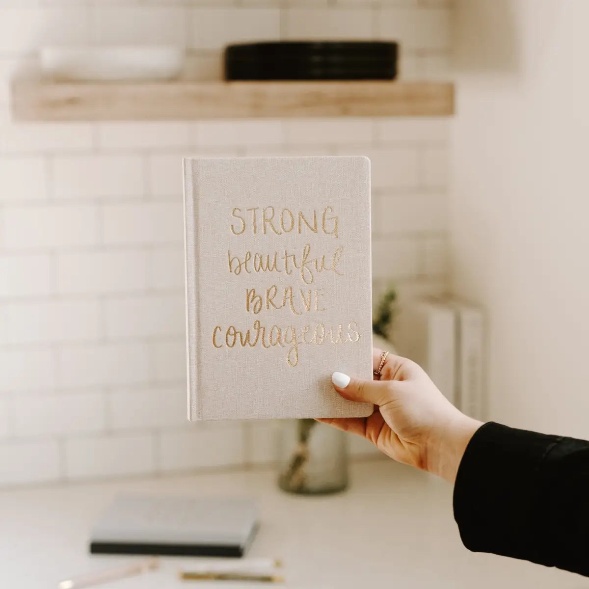 Strong Beautiful Brave Courageous Fabric Journal - Sweet Water Decor