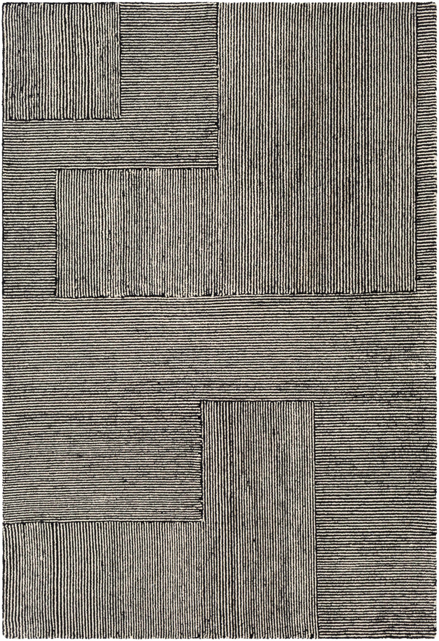 Black Textured Blocks Wool Area Rug - 5’ x 7’6’’ Rectangle - Boutique Rugs